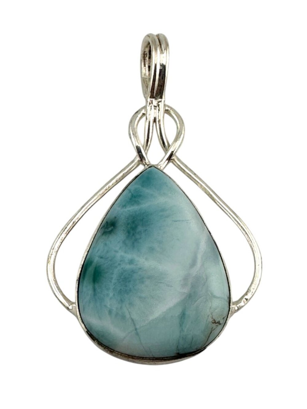 Larimar Pendant 925 Sterling Silver Teardrop Ocean Blue Gemstone Openwork - Picture 3 of 10